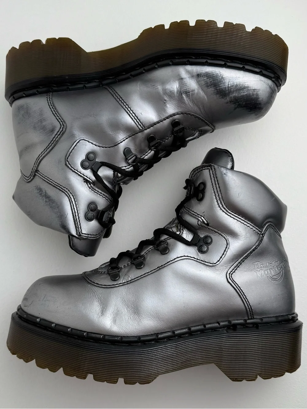 Vintage Dr. Martens Envy Platform Black Silver Rub Off Boots UK 7